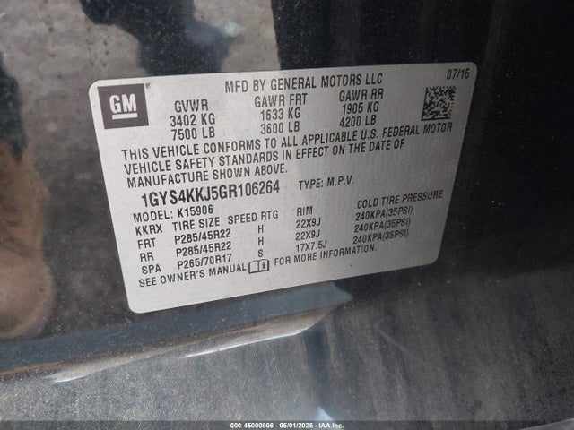 Aukcja sprzedaży 2016 Cadillac Escalade Esv Platinum, vin: 1GYS4KKJ5GR106264, numer aukcji: 45000806
