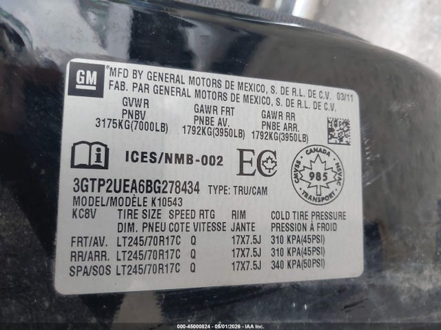 Продажа на аукционе авто 2011 Gmc Sierra 1500 Sl, vin: 3GTP2UEA6BG278434, номер лота: 45000824
