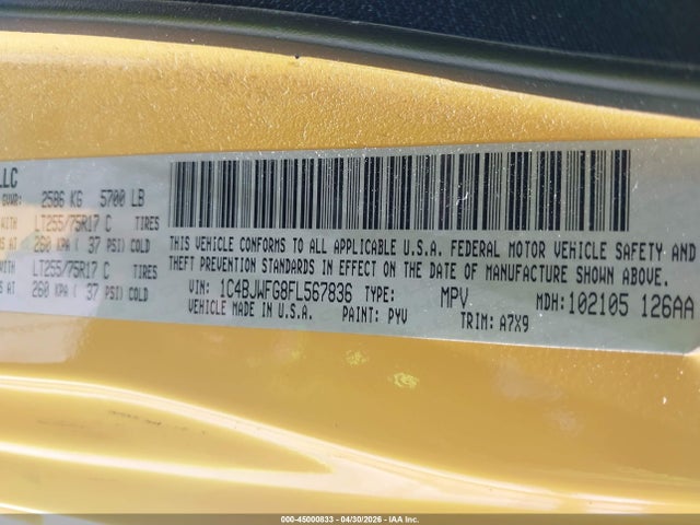 1C4BJWFG8FL567836 Jeep Wrangler Unlimited Rubicon