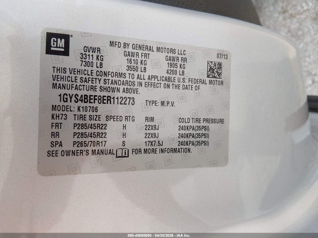 Aukcja sprzedaży 2014 Cadillac Escalade Luxury, vin: 1GYS4BEF8ER112273, numer aukcji: 45000850