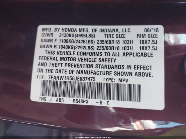 Honda CR-V EX 2018 7FARW1H56JE037475 Image 9
