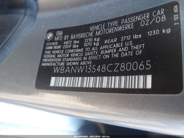 Aukcja sprzedaży 2008 Bmw 535i, vin: WBANW13548CZ80065, numer aukcji: 45000866