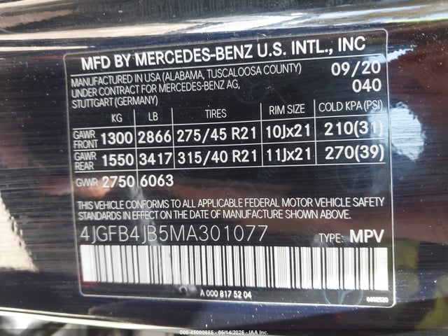 Aukcja sprzedaży 2021 Mercedes-benz Gle 350, vin: 4JGFB4JB5MA301077, numer aukcji: 45000885