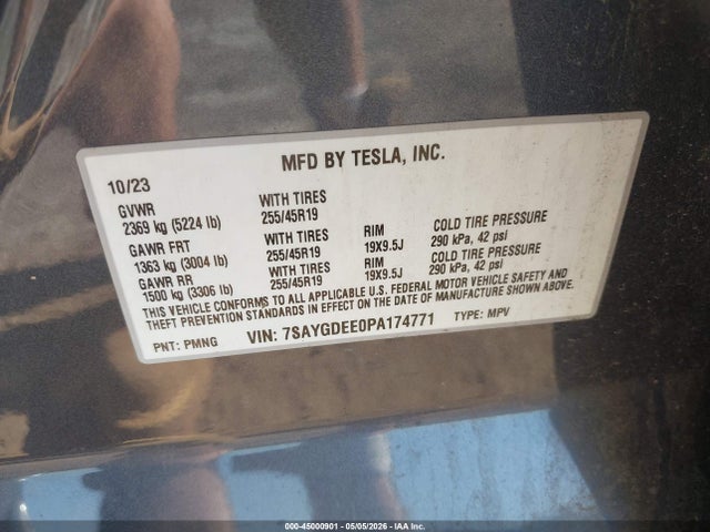 45000901 :رقم المزاد ، 7SAYGDEE0PA174771 vin ، 2023 Tesla Model Y Awd/long Range Dual Motor All-wheel Drive مزاد بيع