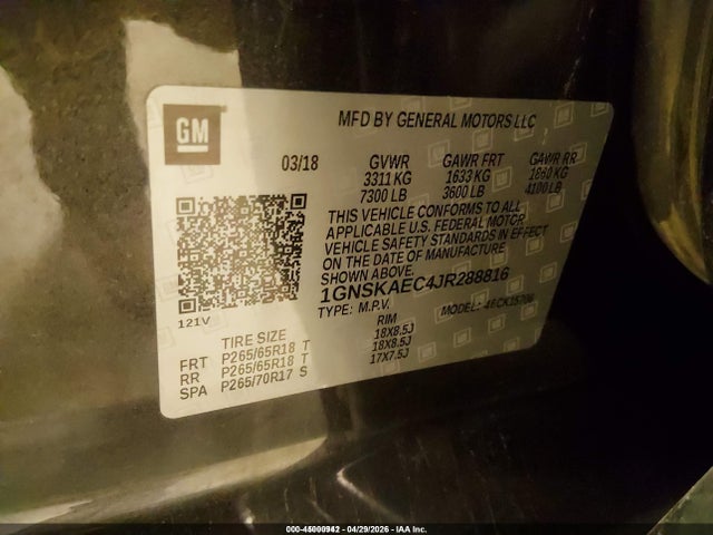 1GNSKAEC4JR288816 Chevrolet Tahoe Ls
