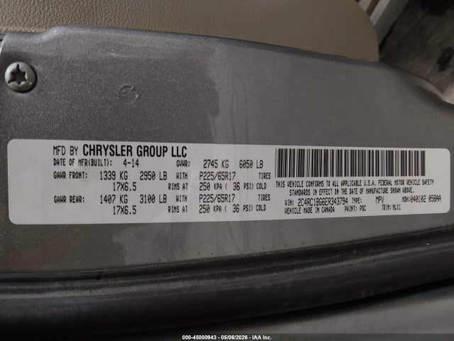 45000943 :رقم المزاد ، 2C4RC1BG6ER343794 vin ، 2014 Chrysler Town & Country Touring مزاد بيع