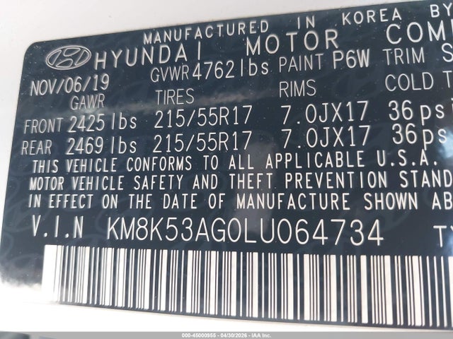 Aukcja sprzedaży 2020 Hyundai Kona Electric Ultimate, vin: KM8K53AG0LU064734, numer aukcji: 45000955