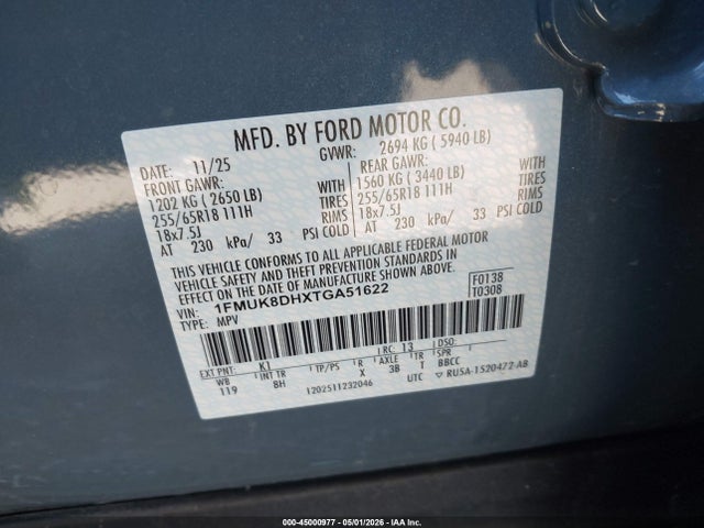 Продажа на аукционе авто 2026 Ford Explorer Active, vin: 1FMUK8DHXTGA51622, номер лота: 45000977