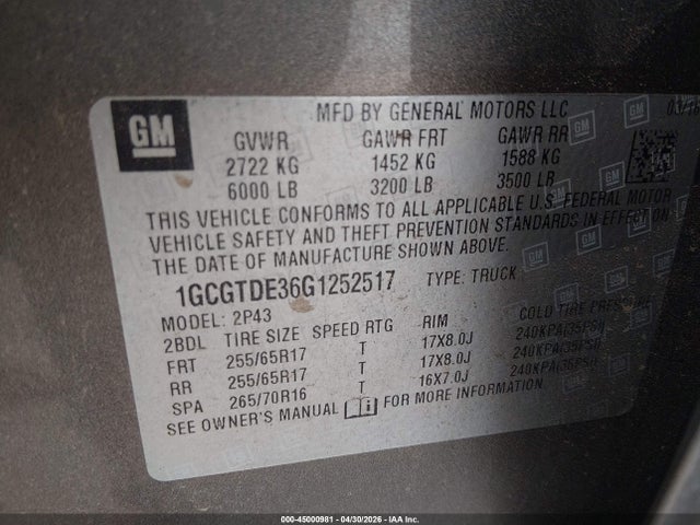 1GCGTDE36G1252517 Chevrolet Colorado Z71