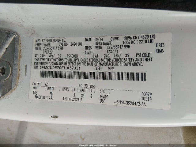 Aukcja sprzedaży 2015 Ford Escape S, vin: 1FMCU0F70FUA57351, numer aukcji: 45001016