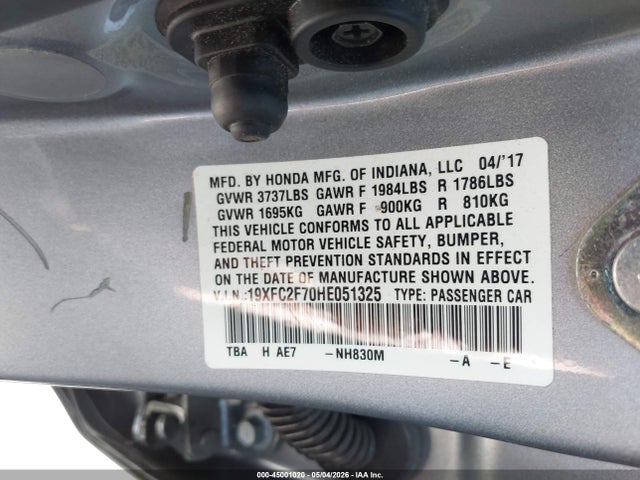 Продаж на аукціоні авто 2017 Honda Civic Ex, vin: 19XFC2F70HE051325, номер лоту: 45001020