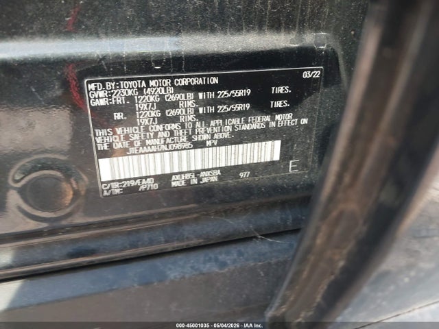 45001035 :رقم المزاد ، JTEAAAAH7NJ098985 vin ، 2022 Toyota Venza Limited مزاد بيع