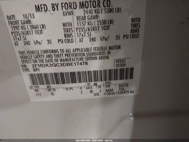 Продажа на аукционе авто 2013 Ford Edge Se, vin: 2FMDK3GC3DBE17478, номер лота: 45001040