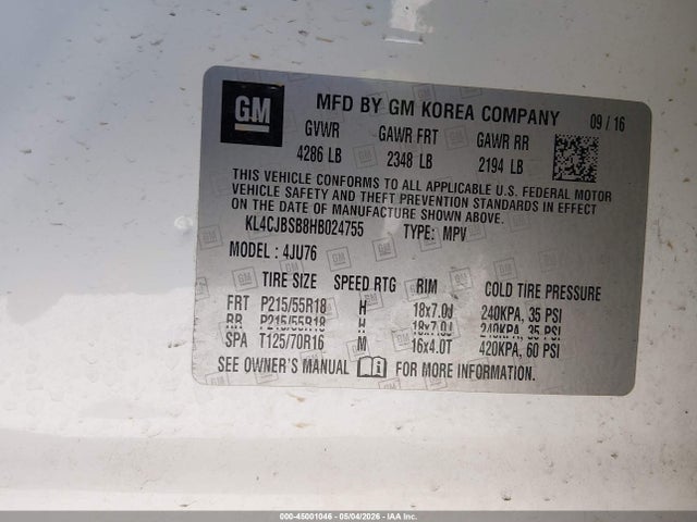 Auction sale of the 2017 Buick Encore Preferred Ii, vin: KL4CJBSB8HB024755, lot number: 45001046