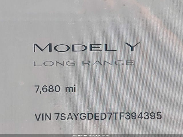 Aukcja sprzedaży 2026 Tesla Model Y Premium Rear-wheel Drive/rear-wheel Drive, vin: 7SAYGDED7TF394395, numer aukcji: 45001057