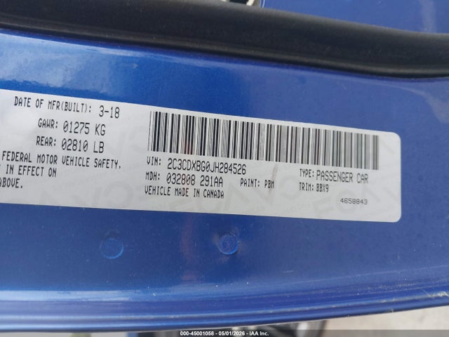 Aukcja sprzedaży 2018 Dodge Charger Sxt Rwd, vin: 2C3CDXBG0JH284526, numer aukcji: 45001058