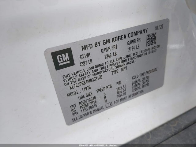 Chevrolet Trax Awd Lt 2021 KL7CJPSB4MB332130 Image 9
