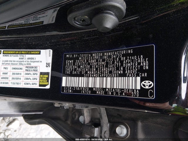 45001074 :رقم المزاد ، 5YFB4MDE4PP035991 vin ، 2023 Toyota Corolla Le مزاد بيع