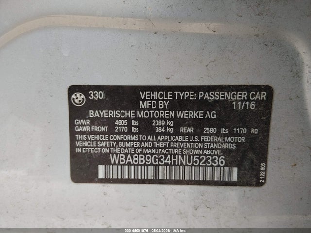 Продажа на аукционе авто 2017 Bmw 330i, vin: WBA8B9G34HNU52336, номер лота: 45001076