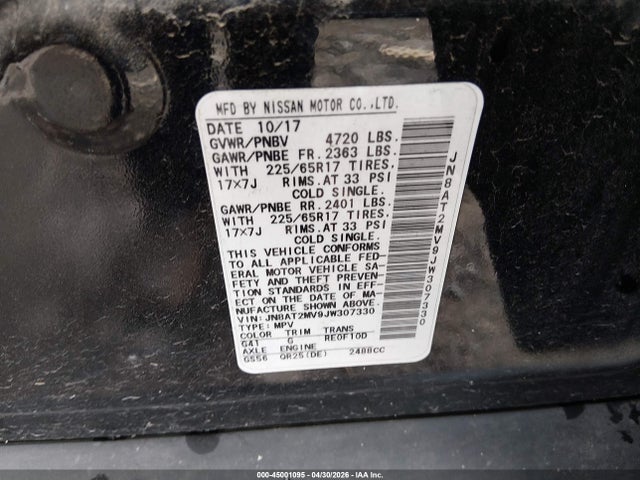 45001095 :رقم المزاد ، JN8AT2MV9JW307330 vin ، 2018 Nissan Rogue Sv مزاد بيع