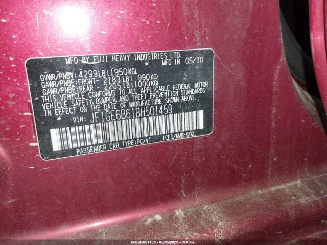 Продажа на аукционе авто 2011 Subaru Impreza 2.5i Premium, vin: JF1GE6B61BH501459, номер лота: 45001100