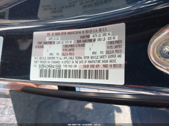 2024 Mazda Mazda3 2.5 S Preferred მანქანა იყიდება აუქციონზე, vin: 3MZBPACM5RM415055, აუქციონის ნომერი: 45001106