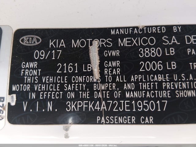 Продаж на аукціоні авто 2018 Kia Forte Lx, vin: 3KPFK4A72JE195017, номер лоту: 45001108