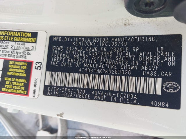 4T1B61HK2KU283026 Toyota CAMRY XSE