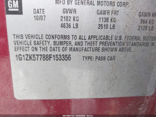 Продаж на аукціоні авто 2008 Chevrolet Malibu Ltz, vin: 1G1ZK57788F153356, номер лоту: 45001123
