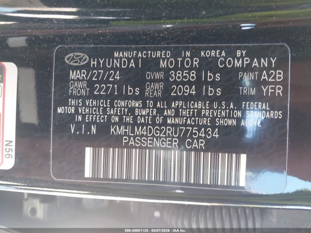 Продажа на аукционе авто 2024 Hyundai Elantra Sel, vin: KMHLM4DG2RU775434, номер лота: 45001125