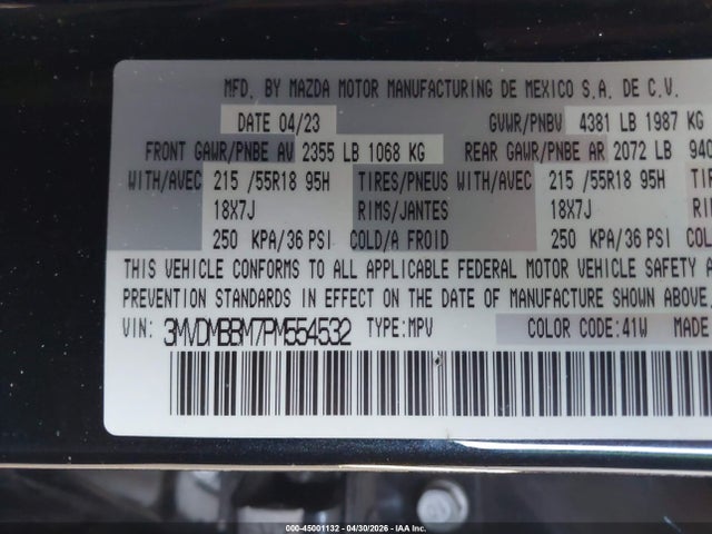 Продаж на аукціоні авто 2023 Mazda Cx-30 2.5 S Select, vin: 3MVDMBBM7PM554532, номер лоту: 45001132