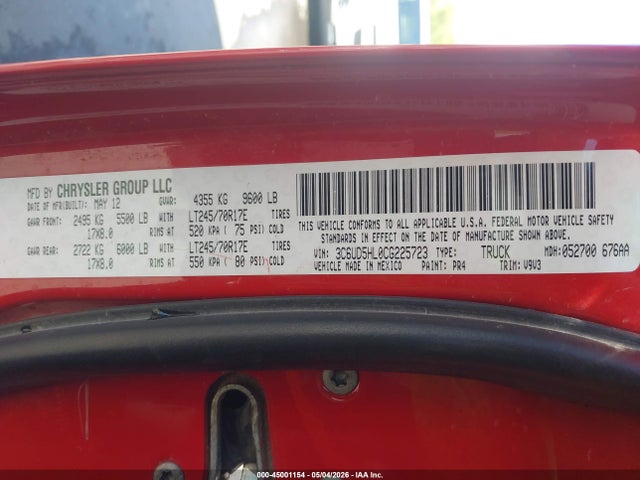 Aukcja sprzedaży 2012 Ram 2500 St, vin: 3C6UD5HL0CG225723, numer aukcji: 45001154