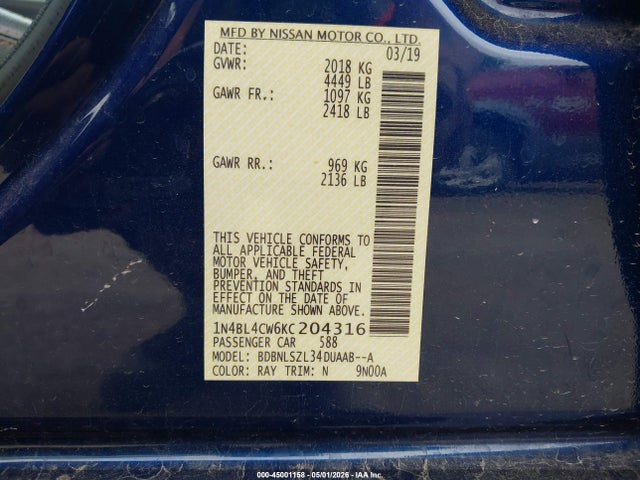 Nissan Altima 2.5 Sr 2019 1N4BL4CW6KC204316 Image 9