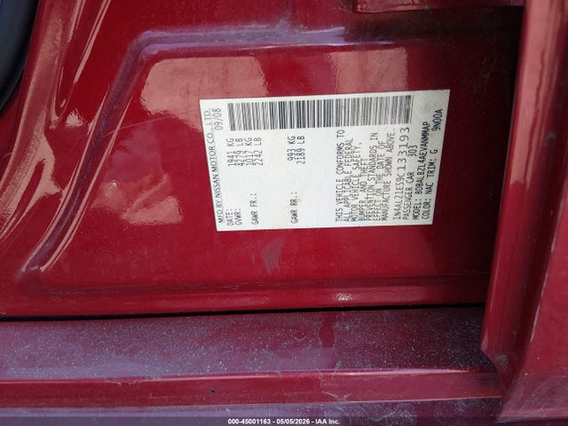 45001163 :رقم المزاد ، 1N4AL21E59C133193 vin ، 2009 Nissan Altima 2.5 S مزاد بيع