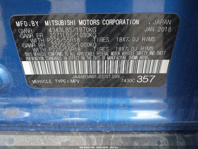 Продаж на аукціоні авто 2018 Mitsubishi Outlander Sport 2.4 Se, vin: JA4AR3AW1JU001399, номер лоту: 45001166