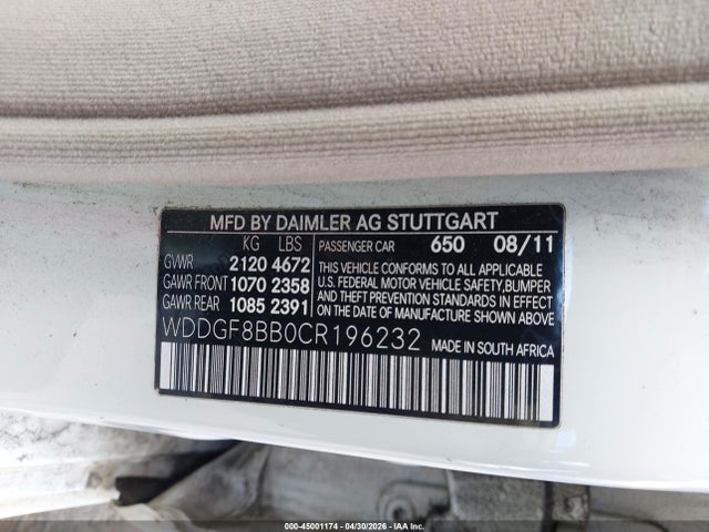 Aukcja sprzedaży 2012 Mercedes-benz C 300 Sport 4matic, vin: WDDGF8BB0CR196232, numer aukcji: 45001174