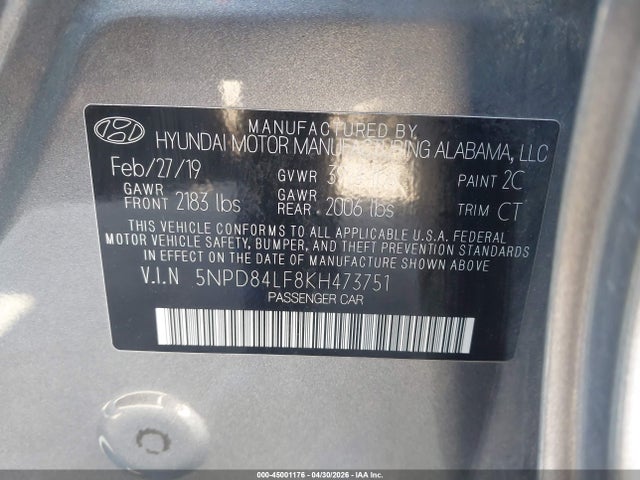 5NPD84LF8KH473751 Hyundai Elantra Value Edition