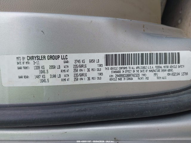Продаж на аукціоні авто 2011 Chrysler Town & Country Touring-l, vin: 2A4RR8DG8BR702329, номер лоту: 45001197