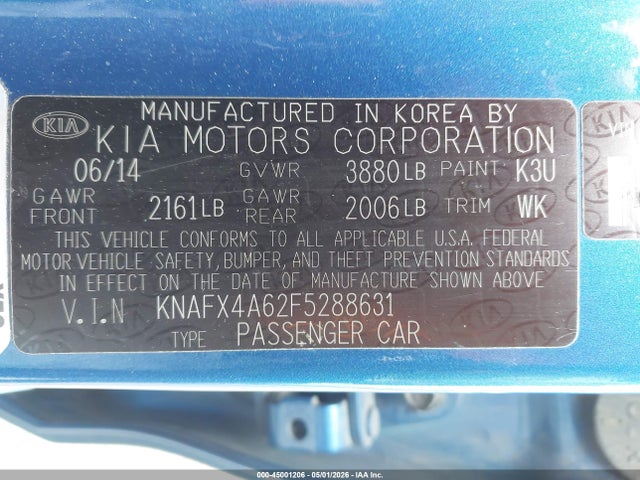 Aukcja sprzedaży 2015 Kia Forte Lx, vin: KNAFX4A62F5288631, numer aukcji: 45001206