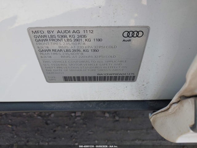Aukcja sprzedaży 2013 Audi Q5 2.0t Premium, vin: WA1CFAFP8DA041475, numer aukcji: 45001220
