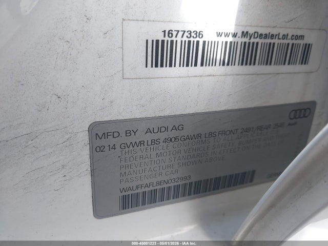 Продаж на аукціоні авто 2014 Audi A4 2.0t Premium, vin: WAUFFAFL8EN032993, номер лоту: 45001223