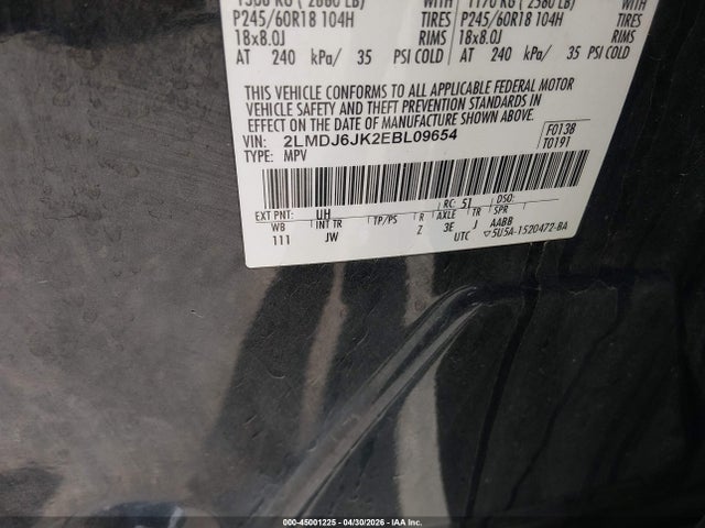 Aukcja sprzedaży 2014 Lincoln Mkx, vin: 2LMDJ6JK2EBL09654, numer aukcji: 45001225