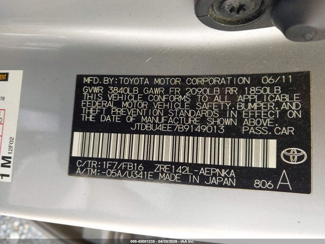 2011 Toyota Corolla Le მანქანა იყიდება აუქციონზე, vin: JTDBU4EE7B9149013, აუქციონის ნომერი: 45001235
