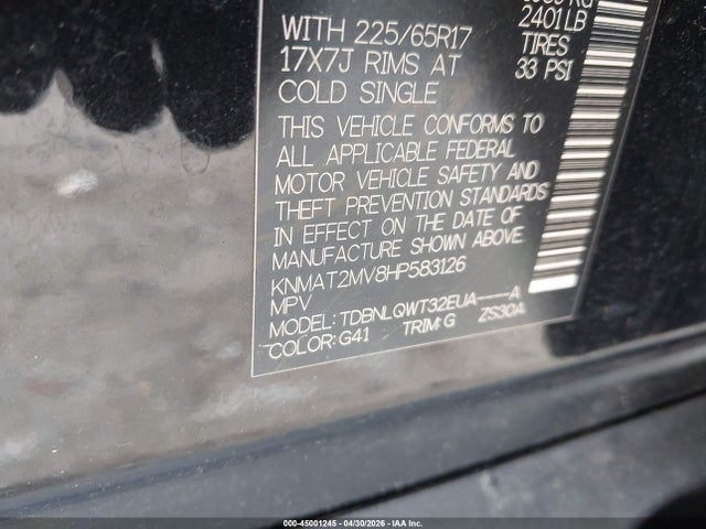 Aukcja sprzedaży 2017 Nissan Rogue Sv, vin: KNMAT2MV8HP583126, numer aukcji: 45001245