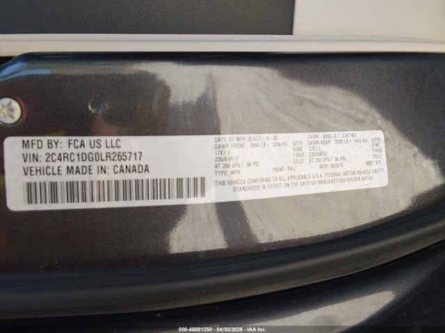 Aukcja sprzedaży 2020 Chrysler Voyager Lxi, vin: 2C4RC1DG0LR265717, numer aukcji: 45001250