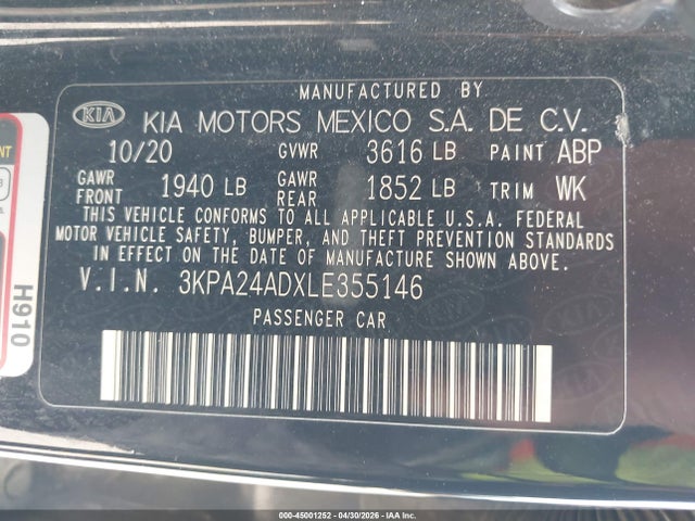 Aukcja sprzedaży 2020 Kia Rio Lx, vin: 3KPA24ADXLE355146, numer aukcji: 45001252