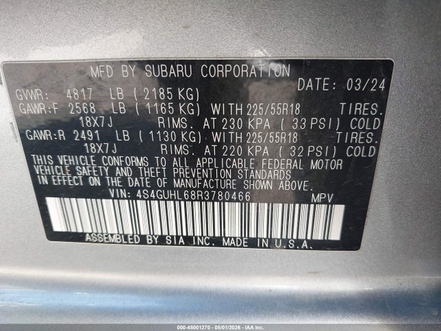 Продаж на аукціоні авто 2024 Subaru Crosstrek Limited, vin: 4S4GUHL68R3780466, номер лоту: 45001270