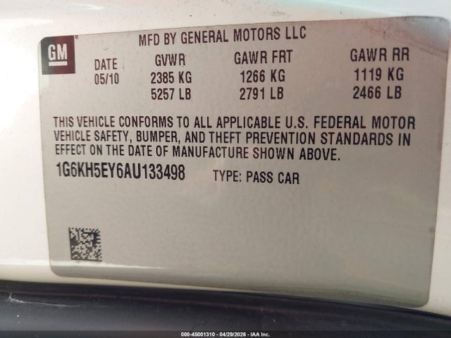 45001310 :رقم المزاد ، 1G6KH5EY6AU133498 vin ، 2010 Cadillac Dts Premium Collection مزاد بيع