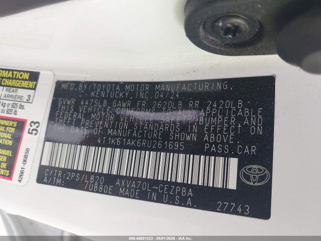 Aukcja sprzedaży 2024 Toyota Camry Xse, vin: 4T1K61AK6RU261695, numer aukcji: 45001322