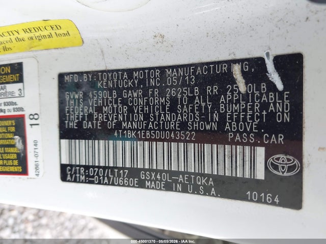 Aukcja sprzedaży 2013 Toyota Avalon Xle Touring, vin: 4T1BK1EB5DU043522, numer aukcji: 45001370